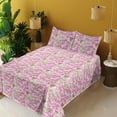 thumbnail image 2 of Ambesonne Floral Themed Fitted & Flat Sheet with Sham 3 Pcs Set, Romantic Summer Bloom, Twin XL, Pale Pink Lime Green, 2 of 5