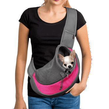 Pet Dog Sling Carrier Puppy Sling Bag Small Dogs Cats Carrier Adjustable Strap Mesh Hand Free Dog Satchel Carrier for Outdoor Travel (S (up to 5 lbs), Pink)