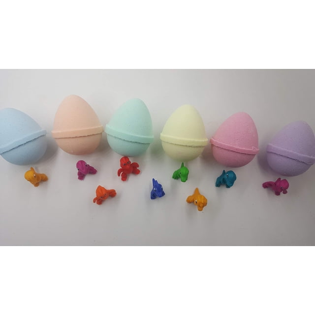 BOMBAS DE PEQUEÑOS DINOS PUROS PARA SPA: 6 bombas de baño en FORMA DE HUEVO para niños con PEQUEÑOS DINOS sorpresa en el interior Bombas de baño naturales hechas a mano en EE. UU. Idea de regalo de cu