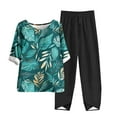 thumbnail image 2 of Nrmvnmi Women's Summer 2 Piece Outfits Casual Floral Prints Short Sleeve Pajama Tops Wide Leg Pants Lounge Sets Tracksuits Mothers Day Gifts, 2 of 5