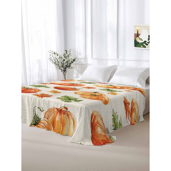California King Size Flat Sheet Only,Ombre Pumpkin Thanksgiving Maple Leaf Soft Top Bed Sheets Breathable Bedding Sheet Farmhouse Retro Linen Microfiber Hotel Luxury Top Sheets