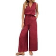 thumbnail image 2 of ClodeEU Women's V Neck Sleeveless Wide Leg Jumpsuit with Drawstring Waist and Pockets ,Solid Color Casual Long Romper Red,Womens Plus XL, 2 of 8