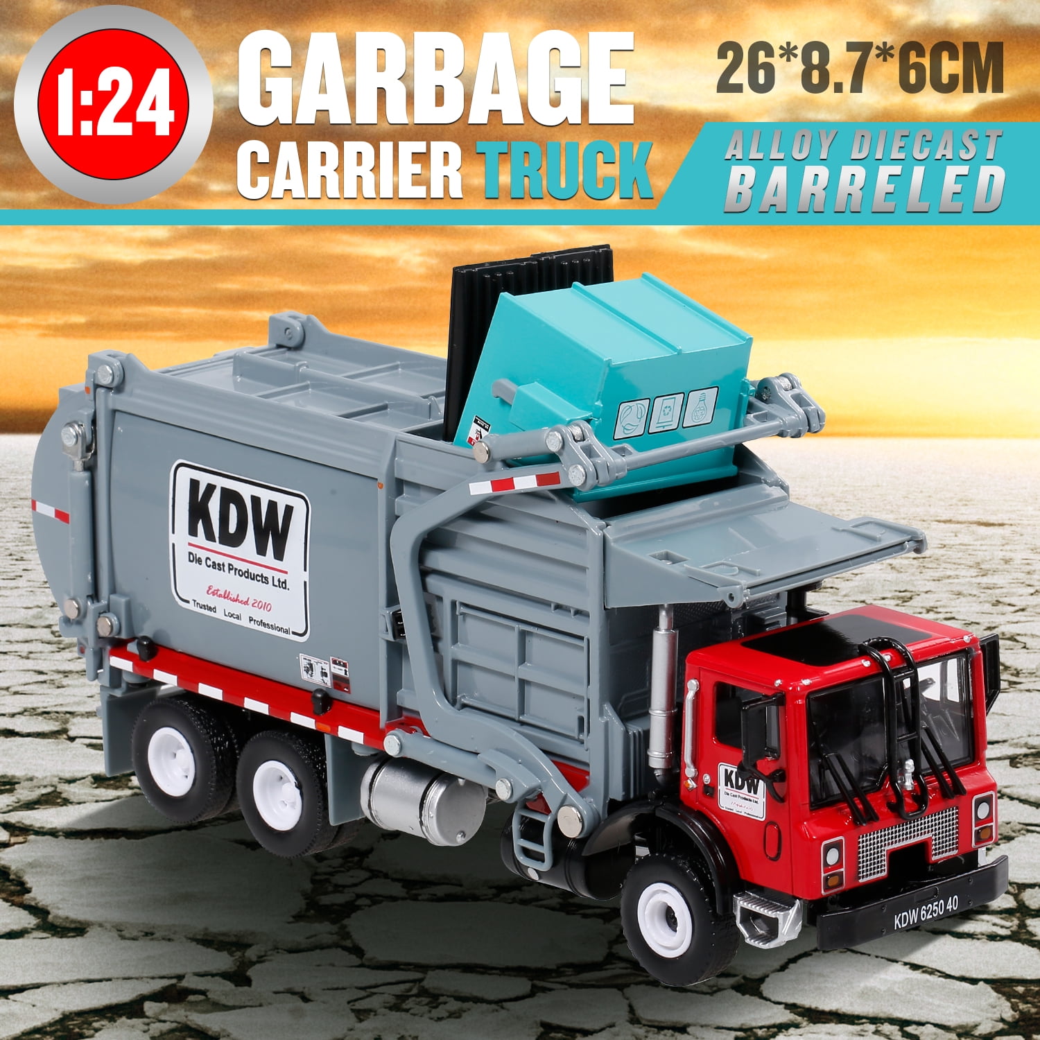 KDW 1:24 Diecast Transporter Garbage Truck Alloy Vehicle Car Model Kid Toy Gift