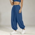 thumbnail image 3 of cocolona Womens Casual Loose High Waist Harem Pants Solid Color Elastic Waist Drawstring Travel Yoga Pants, 3 of 5