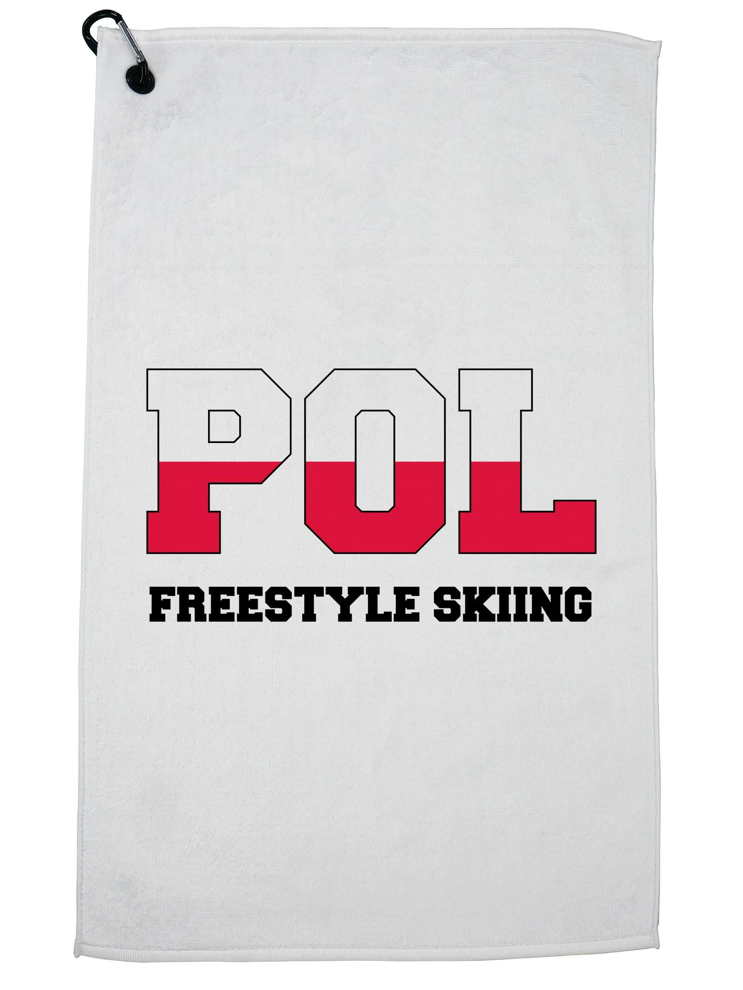 Polish Freestyle Skiing Winter Olympic POL Flag Golf Towel with Carabiner Clip by Hollywood Thread