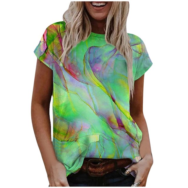 Pompotops T-Shirt à Manches Courtes Imprimé Col Rond Tendance Été pour Femmes Hauts Décontractés Amples