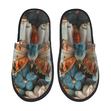 Balery Butterfly and Bloom Beauty Slient Indoor Furry Fleece Comfort House Shoes Soft Non-Slip Home Shoes Cotton slippers House Slippers-- Medium