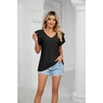 thumbnail image 4 of XCHQRTI Women's Ruffle Sleeve Shirts V Neck Flutter Short Sleeve Tunic Blouse Hollow Casual Top, 4 of 7