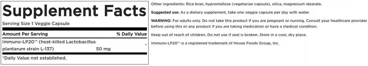 Swanson Immunobiotic Immuno-Lp20 50 Milligrams 30 Veg Capsules (2 Pack)
