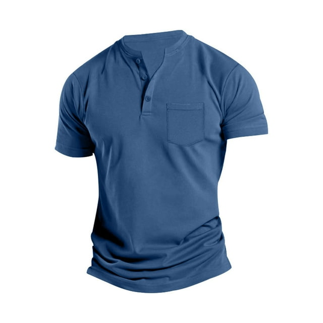 FAIWAD Men's Short Sleeve Shirts Button Casual Slim Mock Neck Basic Tees Summer Solid Color Workout Tops