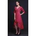 thumbnail image 2 of Bimba Cotton Pink Leaf Floral Printed Ladies Asymmetrical Pocket ShiftÂ&nbsp;DressÂ&nbsp;Short Sleeve V Neck MidiÂ&nbsp;Dress-XX-Large, 2 of 4