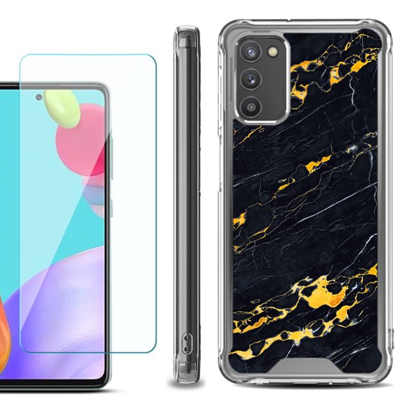 Shockproof Bumper Phone Case for Samsung Galaxy A03s, with Tempered Glass Screen Protector, by OneToughShield ® - Marble / Lava