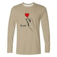 thumbnail image 4 of LJEFF Men's Valentine's Day Long-Sleeve Shirt, Heart Print Regular Fit Casual Crew Neck Men's Tees Khaki, 4 of 5
