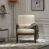 GoDecor Modern Mid-Century Accent Chair, Single Sofa Armchair with Cushion and Sturdy Metal Frame for Living Room, Bedroom White and Brown