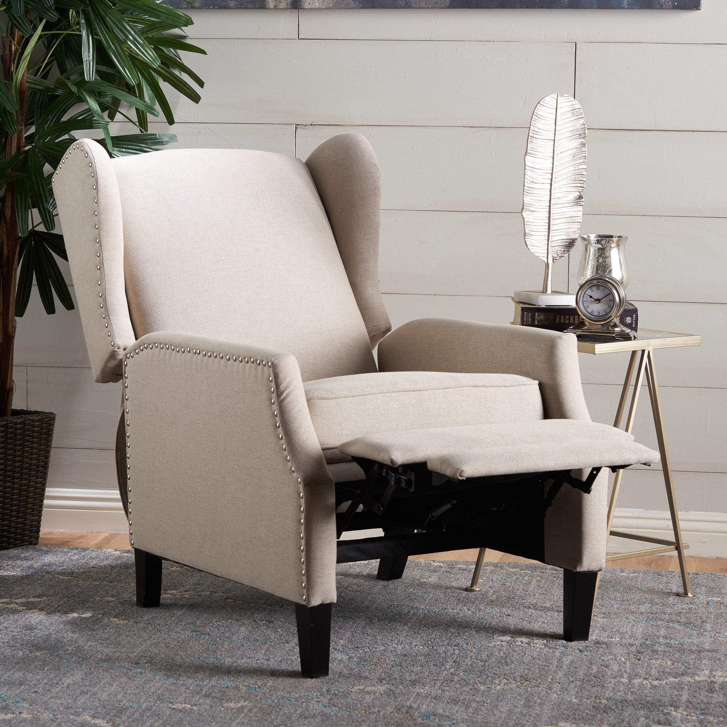GDF Studio Westeros 26.5" Wing Back Fabric Recliner, White and Blue