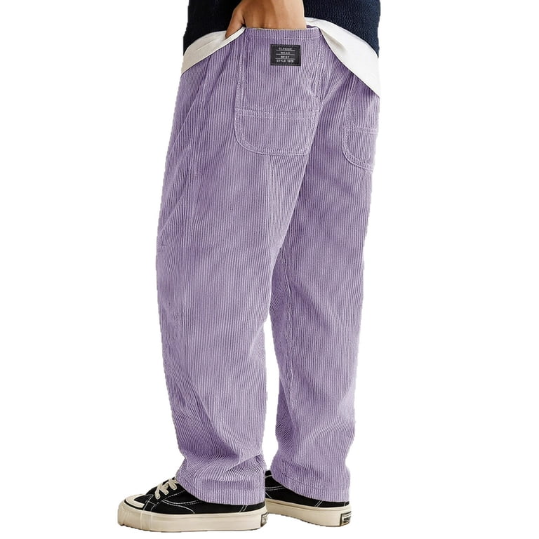 Dwelliawo Corduroy Pants Men Elastic Waist Drawstring Pant Wide