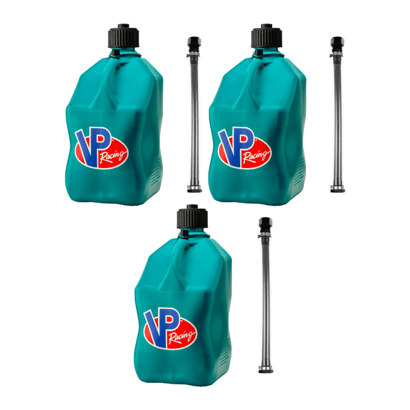VP Racing 3622-CA, 5.5-Gallon Square Motorsport Jug Caribbean w/ 14" Standard Hose Close-Trimmed Cap and Neck for Tight Seal (3 Pack)