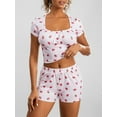 thumbnail image 5 of Biezeib Women Pajama Set, Strawberry Print Short Sleeve Square Neck T-shirt with Shorts Sleepwear Loungewear, 5 of 6