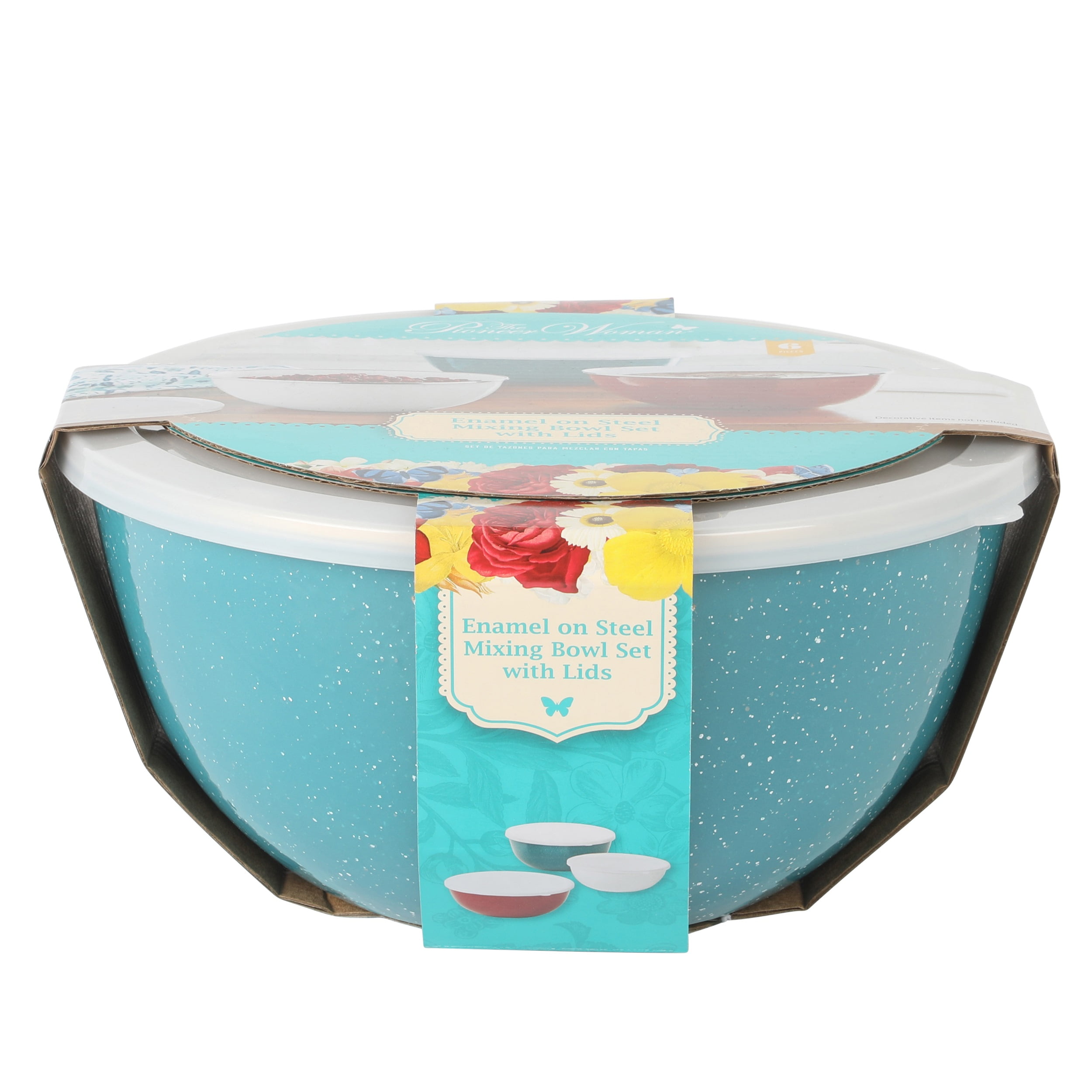 The Pioneer Woman 6-Piece Enamel on Steel Mixing Bowls with Lids
