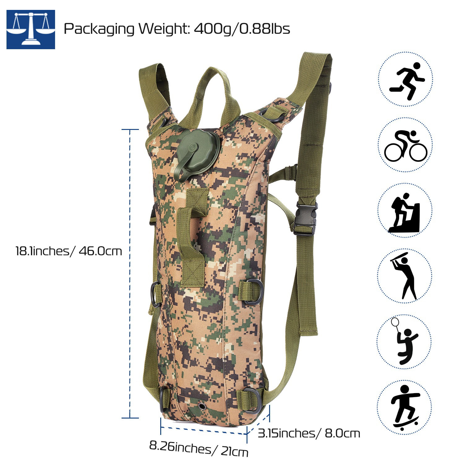 iMountek 2/3L Water Bladder Bag Hydration Backpack Pack Hiking Camping Cycling 
