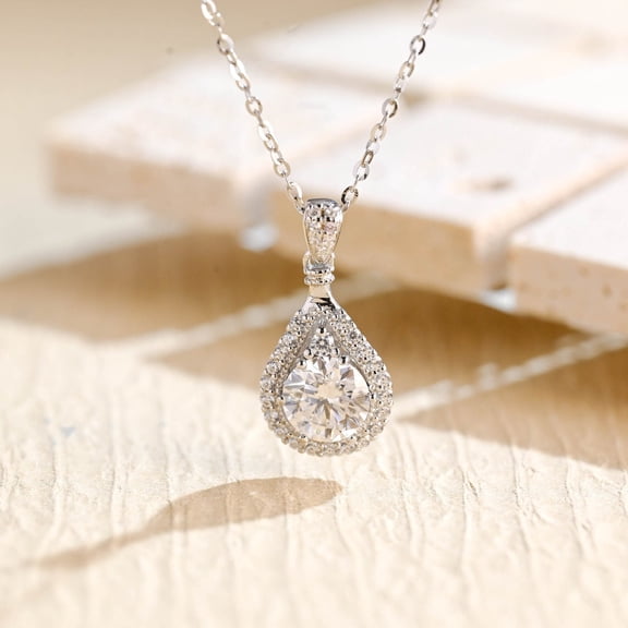 Diastar Jewels Brilliant Round Cut Cubic Zirconia 14K White Gold Finish Teardrop Pendant Necklace