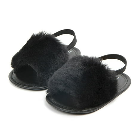 

Baby Girls Faux Fur Slide Slip On Flat Sandal Shoe Infant Crib Shoes