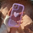 thumbnail image 4 of Purple Heart Phone Case Compatible with iPhone 12 Pro, Cute 3D Love Heart Phone Case, Curly Wave Shape Clear Heart Phone Cover with Round Bracelet for Women Girls, 4 of 6