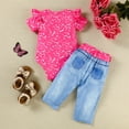 thumbnail image 3 of Kiijoy Infant Girls Outfits Butterfly Print Short Sleeve Romper Jeans with Belt, Sizes 0-18 Months, 3 of 4