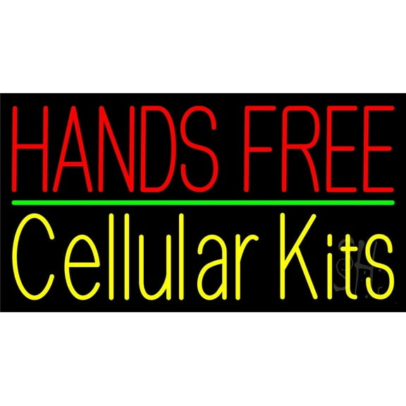 Yellow Hands Free Cellular Kits 2 LED Neon Sign 13 x 24 - inches, Clear Edge Cut Acrylic Backing, with Dimmer - Bright and Premium built indoor LED Neon Sign for Computer & Electronics store decor.