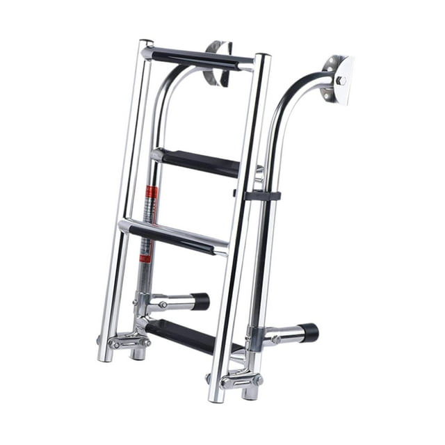maskred Boat Ladder Metal Heavy Duty Under Ladder Slide Platform Boat Boarding Mount silver 4 Steps