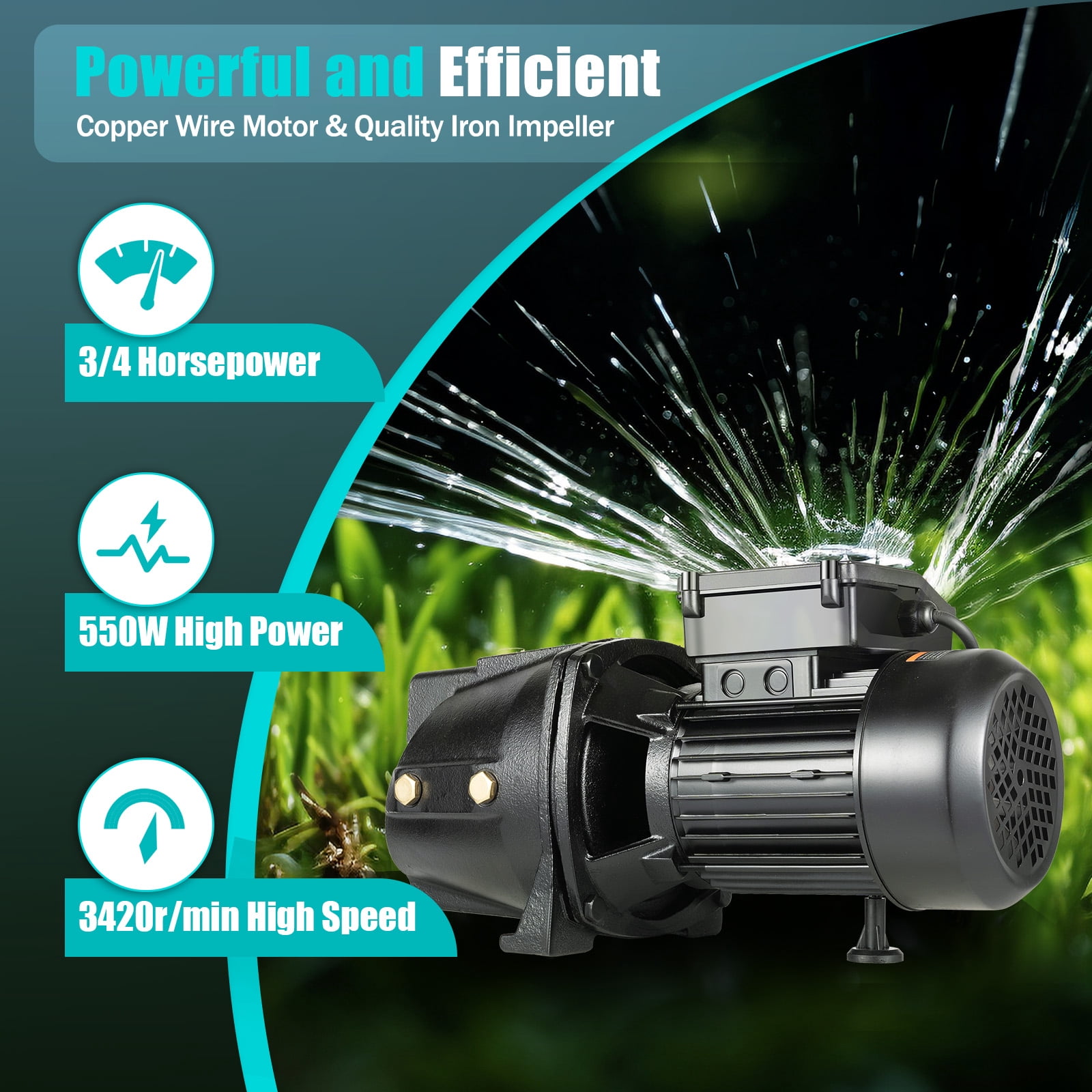 Miumaeov 3/4 HP Shallow Well Jet Pump Self-Priming Water Pump with Pressure Switch 3420 RPM 110V