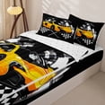 thumbnail image 3 of Erosebridal Yellow Sports Car Zipper Twin Comforter Sets with Fitted Sheet and 2 Pillowcases,Race Checkered Flag Cross Zipper Bedding Set For Boys,Reversible,4 Pieces, 3 of 7