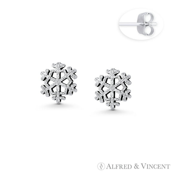 Snowflake Winter Season Charm 8x8mm Stud Earrings in Oxidized .925 Sterling Silver