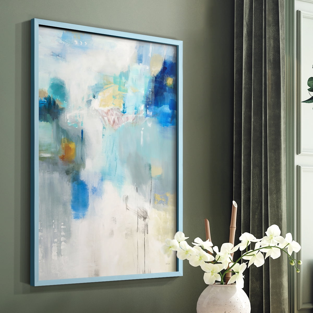 Celeste Motion I Framed Print in Blue Solid Wood Framed Print No Nail Hanging