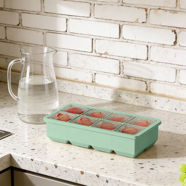 Bandeja para moldes de cubos de hielo de silicona en frigorífico doméstico • Caja de máquina de hielo con compartimento individual • Recipiente para congelación de fácil liberación con tapa de sellado