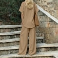 thumbnail image 2 of Two Piece Lounge Sets for Women Fashion Buttons Side Slit Solid Color Round Neck Short Sleeve Tops Elastic Waist Pants Sets Lounge Sets Wide Leg Pants Sets with Pockets, 2 of 7