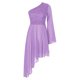 thumbnail image 3 of Vestidos de baile litúrgicos para mujer, túnica de adoración de encaje floral, vestido superpuesto con dobladillo asimétrico y manga acampanada con un hombro, 3 of 5