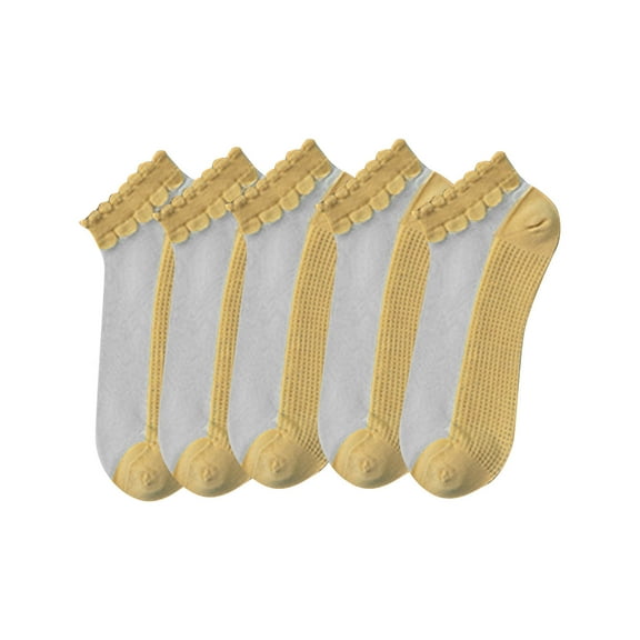 Dagugfen 5 Pairs No Show Socks Women Low Cut Breathable Wicking Hidden Ruffle Dancing Socks for Flats