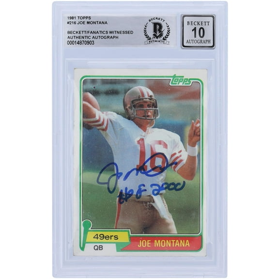 Joe Montana San Francisco 49ers Autographed 1981 Topps #216 Beckett Fanatics Witnessed Authenticated 10 Rookie Card with "HOF 2000" Inscription - Fanatics Authentic Certified