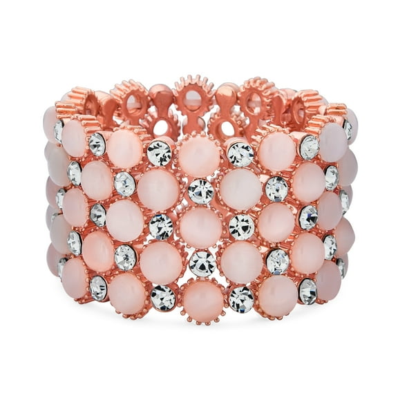 Bling Jewelry Womens Pink Cats Eye Crystal Stretch Bracelet Rose Gold Plated Cuff