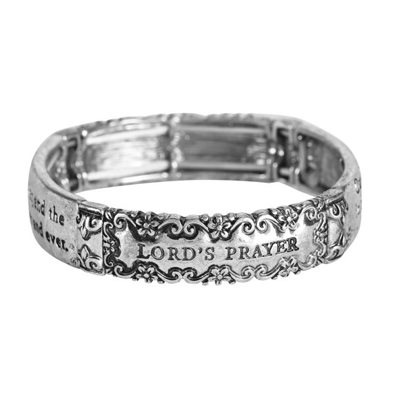 Dicksons The Lord's Prayer Engraved Verse Women's One Size Silver Plated Stainless Steel Four-Tile Stretch Bracelet