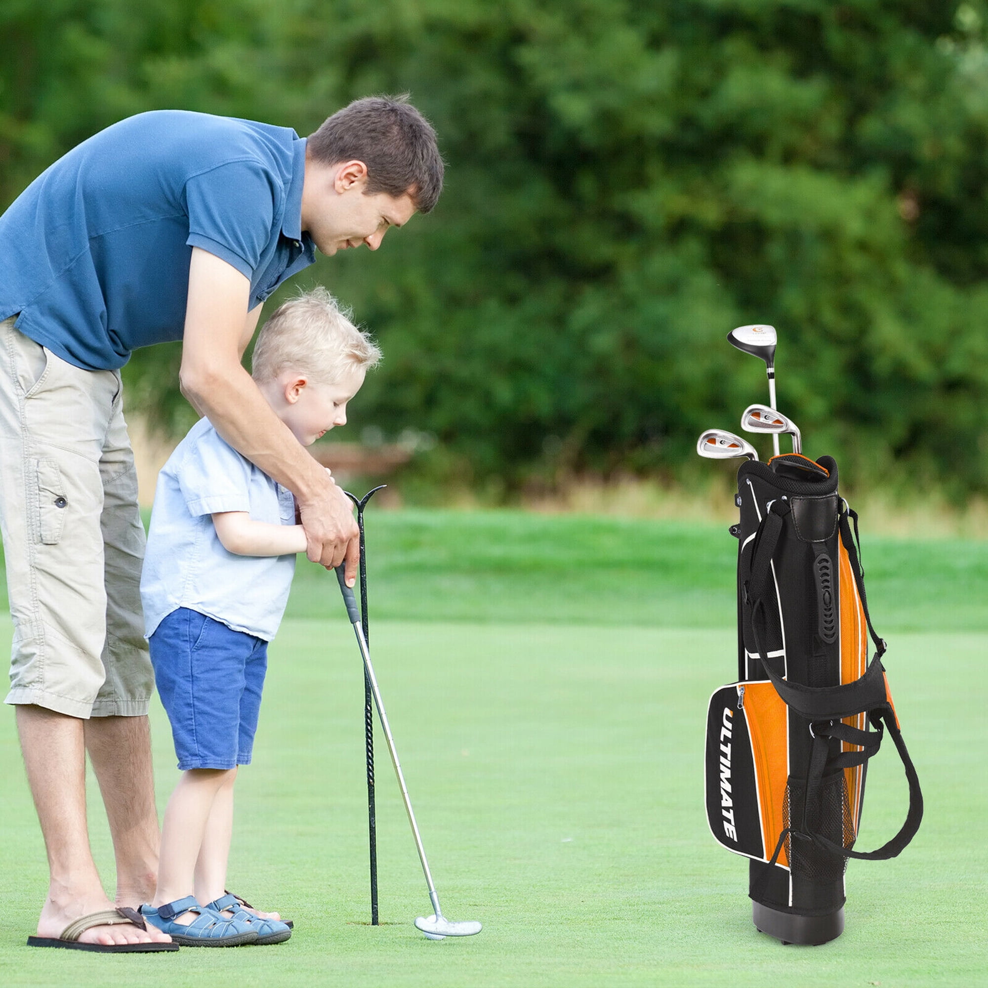 Gymax 31 In. Portable Junior Complete Golf Club Set for Kid Age 8+, Yellow, Set of 5