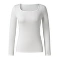 thumbnail image 3 of DuoJiaJ Womens Long Sleeve Shirts Square Neck Tops Ribbed Knit Basic Teen Girls Crop Tops White L, 3 of 4