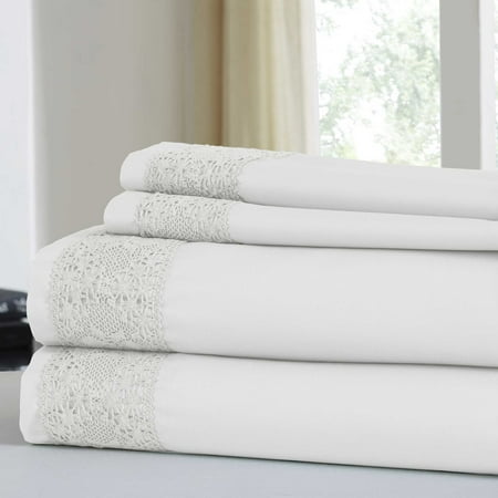 Cottage Lane Crystal Crochet Lace Microfiber Sheet Set - White Full