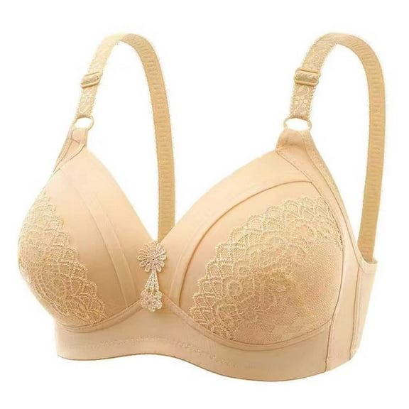 YWDJ Push up Bras for Women Plus Size Wide Back Wide Strap Closure in Back Comfy Bras No Wire Lounge Bras Adjustable Straps Full Coverage Hollow Bras Padded Comfort Wide Strap Bras Wrap Bras Beige L