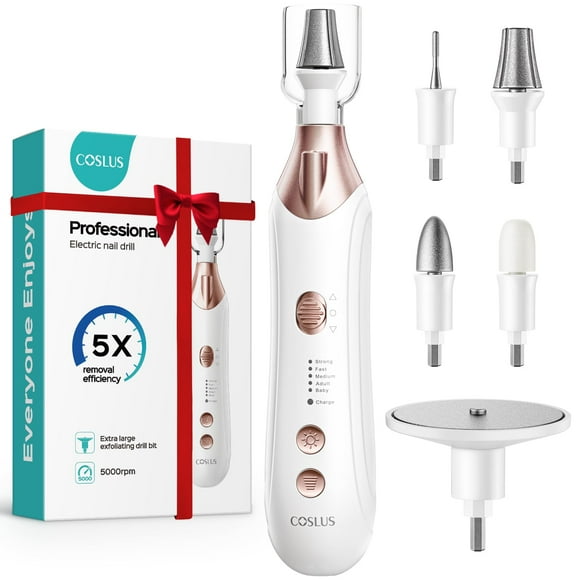 Kit de manicura y pedicura COSLUS, lima eléctrica para uñas de 5 velocidades, color blanco