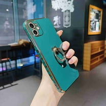 Dteck for iPhone 12 Pro Max Case with Ring Holder Stand Luxury Love Heart Plating Phone Cover Heart Kickstand Protective Slim Case for Women,Darkgreen