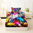 thumbnail image 4 of Manfei Neon Gradient Letter A Twin Sheets,Paint Splatter Bedding,Black,3-Piece,1 Flat Sheet,1 Fitted Sheet and 1 Pillowcase, 4 of 6