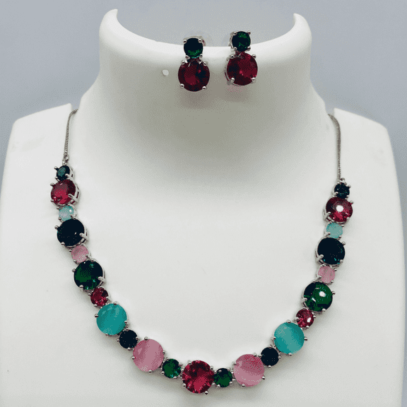 Kajaro Designs Jewels CZ Jewelry with Earrings, Multicolor Necklace for Women | Minimalist AD Necklace for Cocktails & Parties