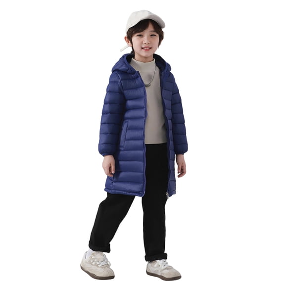Wangmeiwg Girls Warm Long Down Jacket Thickened Knee Length Winter Coat For Youth And Kids Outerwear 9-10 Years Navy